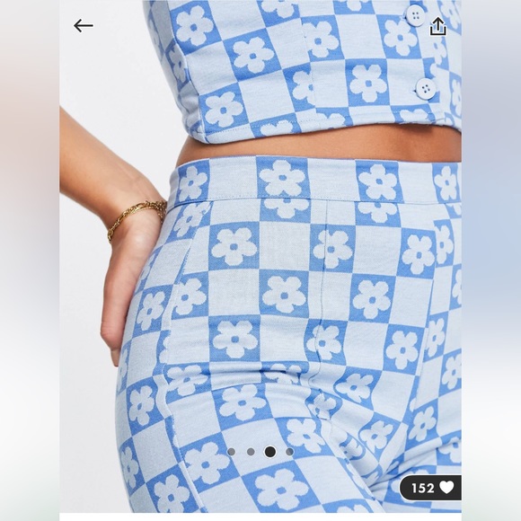 Floral hippie retro flared daisy checkboard pride jersey pants - Picture 4 of 4